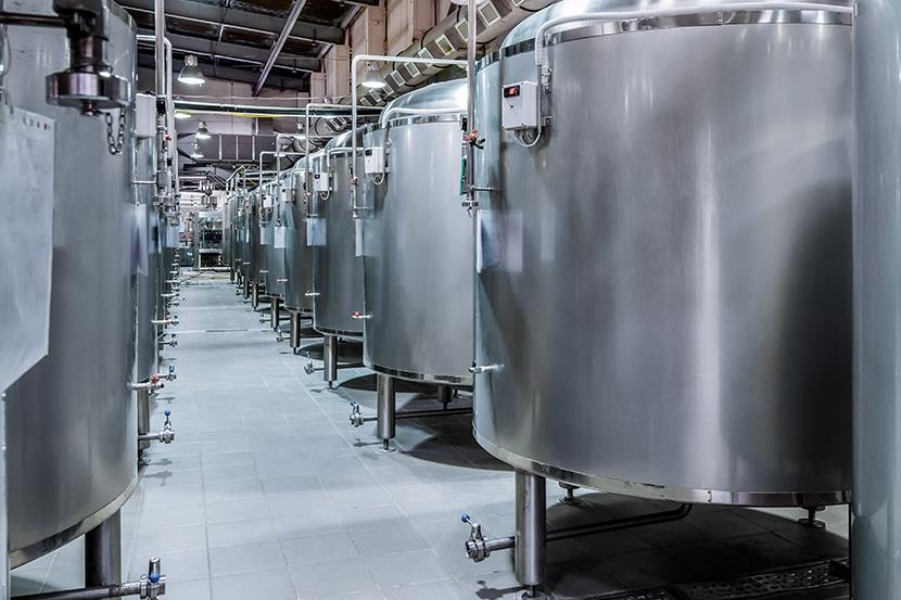 steel tanks in beer factory