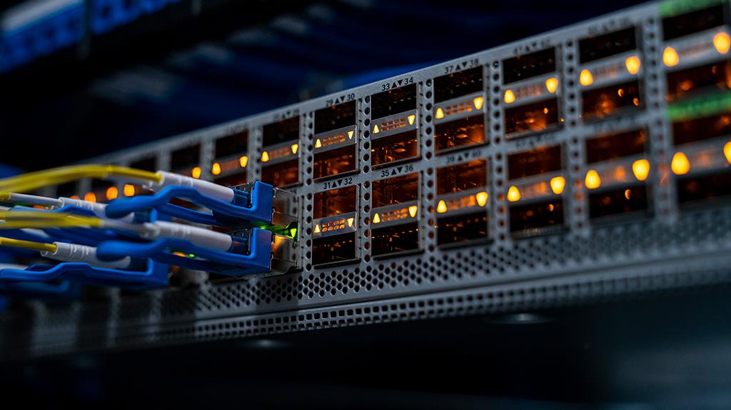 ethernet cables plugged into a server