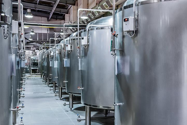 steel tanks in beer factory