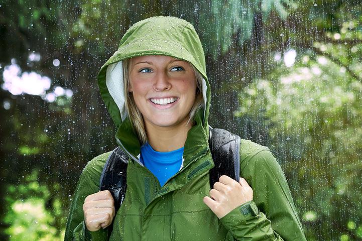woman wearing a jacket standing in the rain